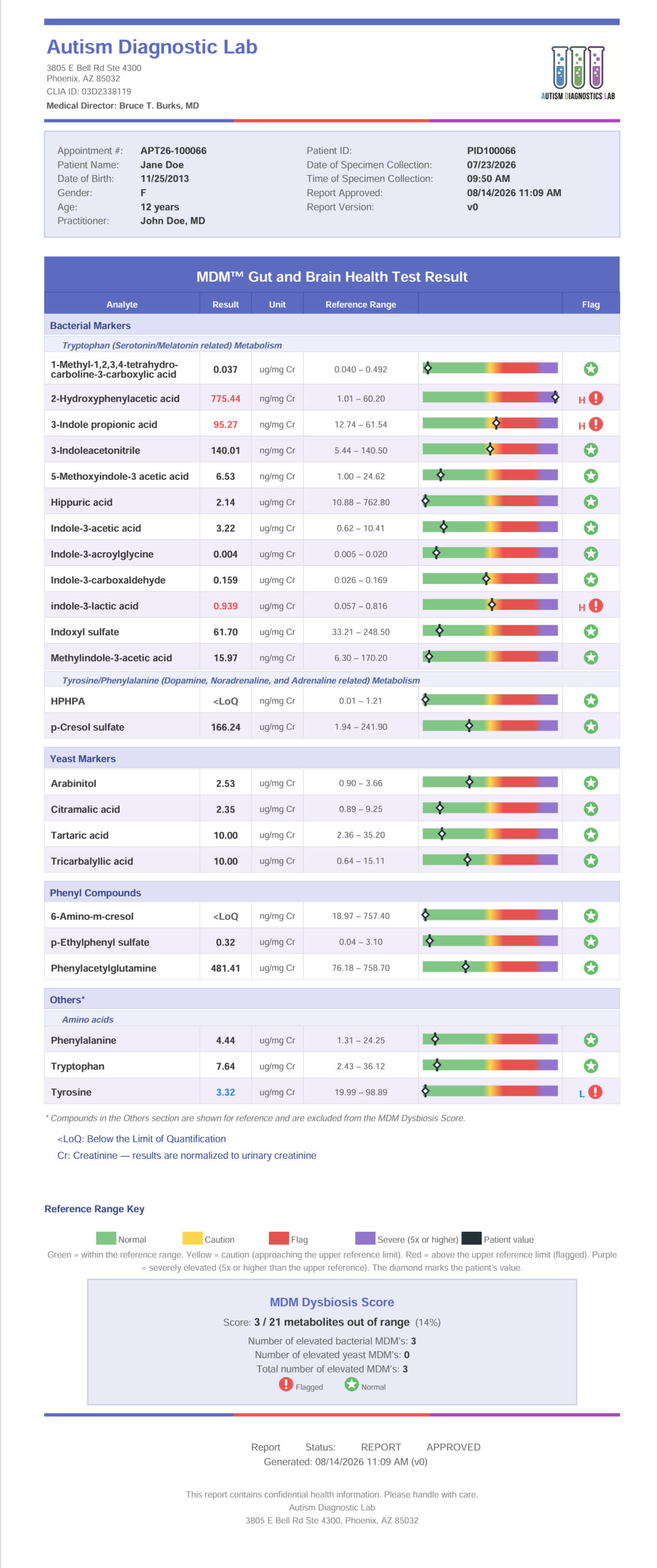 Sample MDM Gut and Brain Health Test Report